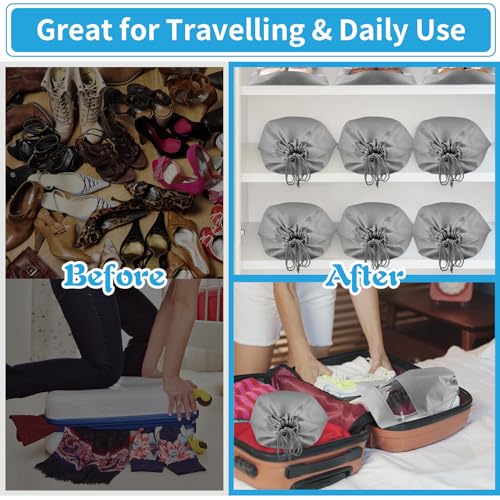 Grey Travel Shoe Bags - 10 Pcs Non-Woven Packing Bags with Clear Window - color: Grey, style: 10 Pack
