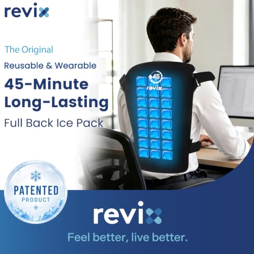 REVIX 45-Min Cooling Full Back Ice Packs, Reusable Gel Ice Wrap for Back - color: Black - With Ice Grid Gel