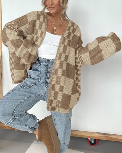 BTFBM Casual Cardigan Sweater for Women Fall 2026 Long Sleeve Sweaters - color: Khaki, size: Medium