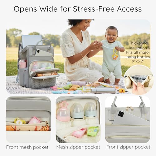 AIJIEKE Large Diaper Bag Backpack, Extra Wide Travel Diaper Bag, Gray - color: Grey