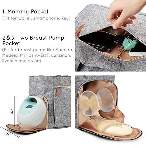 mommore Breast Pump Bag for Spectra S1/S2 & Medela, Diaper Travel Tote - color: Light Grey