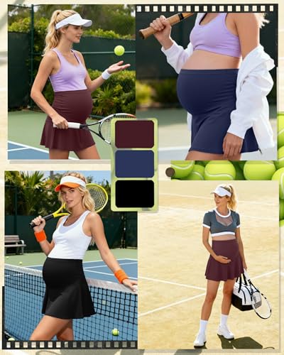 3 Pack Maternity Skirts Tennis Skorts - color: Burgundy, Navy Blue, Black, size: Small