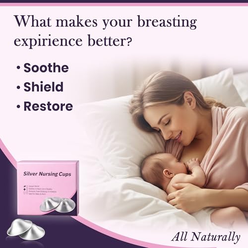 999 Pure Silver Nursing Cups for Breastfeeding – Silver Nipple Covers Breastfeeding Moms Use, Silver Nipple Shield & Nursing Cups for Sore, Sensitive Nipples, Reusable Silver Cups Breastfeeding Care - size: Regular