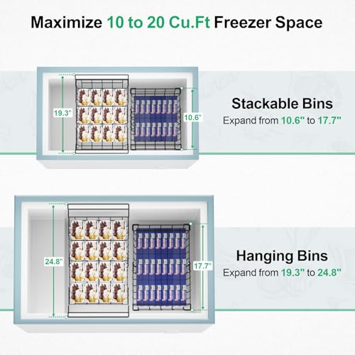 iSPECLE Deep Freezer Organizer Bins for 10 to 20 Cu.Ft, 3 Pack Stackable & Hanging Baskets, Expandable Metal Wire Storage System, Fits 17.5"-22.6" Width, Chest Freezer Only, Black - style: 3 Pcs-Black
