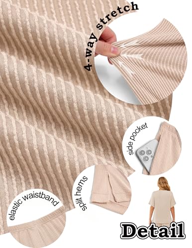 Ekouaer Two Piece Sets for Women Summer 2026 Lounge Sets Matching Outfits - color: Light Khaki, size: XX-Large