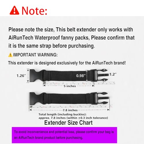AiRunTech Extender Belt – Adjustable Strap Extension (2 Pack), Only Compatible with AiRunTech Waterproof Fanny Packs - size: 5 inches