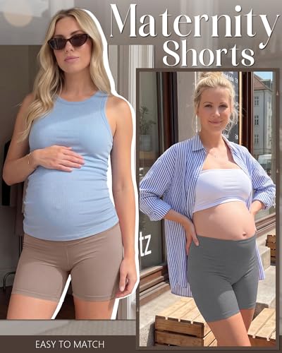 Ficerd 3 Pack Maternity Pajama Lounge Shorts - color: Light Camel, Gray, Black, size: Medium