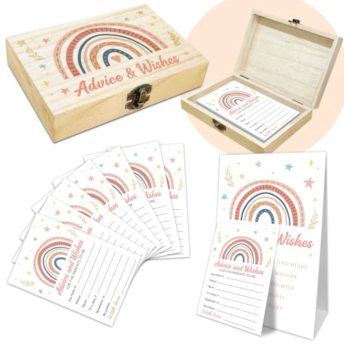 Boho Pink Baby Shower Advice Cards With Box, Girl Baby Shower Decorations - style: Advice-rainbow