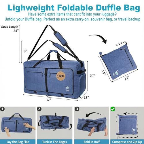 Bago Travel Duffle Bag for Women & Men. Extra Large Foldable Duffel Bags - color: SnowDepBlue, size: 140L