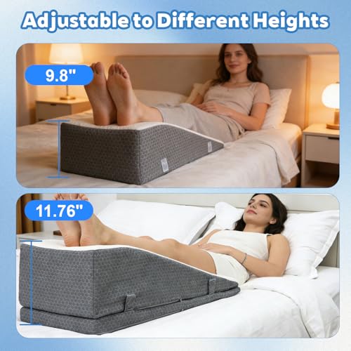 Leg Elevation Pillow Wedge for After Surgery - Adjustable Knee & Ankle Support, Post Surgery Recovery, Swelling Relief and Blood Circulation, Crystal Velvet Cover, High-Density Foam