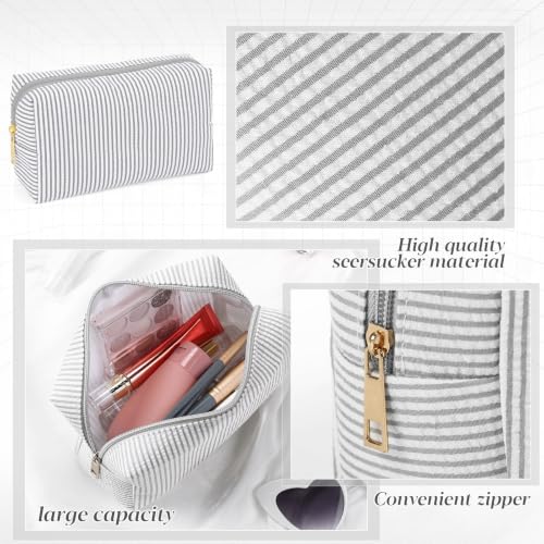 Sanwuta 6 Pcs Seersucker Cosmetic Bags Bulk, Striped Zippered,Light Grey - color: Light Grey