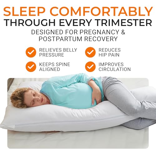Cheer Collection L Shaped Body Pillow - Down Alternative Full Body Pillow for Side Sleeper, Pregnancy, Neck and Shoulder Support - Zippered Cover