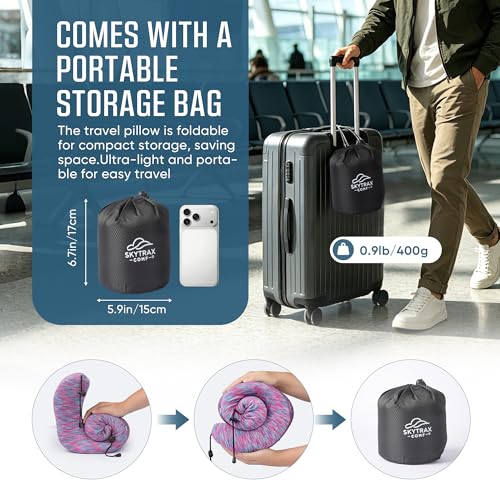 SkytraxComf® Travel Neck Pillow with Hood for Privacy on Long Flights - color: Colorful