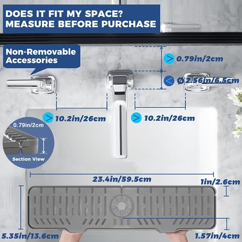 24" Splash Guard Plus Size Silicone Sink Faucet Drying Mat Handle Drip Catcher Tray Dish Sponge Holder Kitchen Accessories Protector Home Organization Gadgets Organizer - size: Grey(1Pack): 23.4"x5.7"