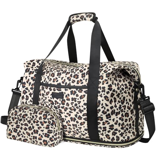 Capolo Expandable Travel Duffle Bag Weekender Overnight Bags for Women Men - color: Leopard, size: X-Large