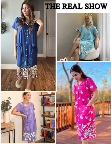 Ekouaer House Dress for Women with Pockets Button Down Nightgowns Moo Moos - color: Ethnic Red, size: Medium