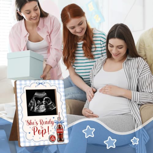 Blue Bow Retro Soda Fountain Baby Shower Decor Frame, She's Ready to Pop - color: Cola