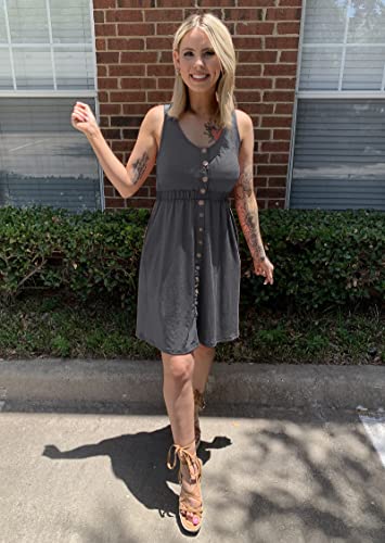 BTFBM Womens Summer Dresses 2026 Beach Vacation - color: Buttons Grey, size: Large