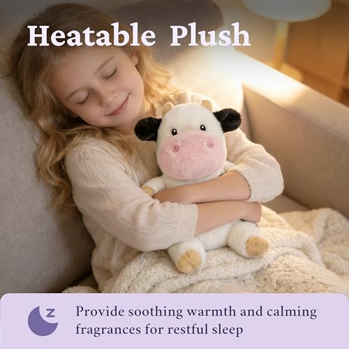 IKASA Microwavable Stuffed Animal Cow Plush, Heating Weighted 1.5 lbs - color: Black White Cow