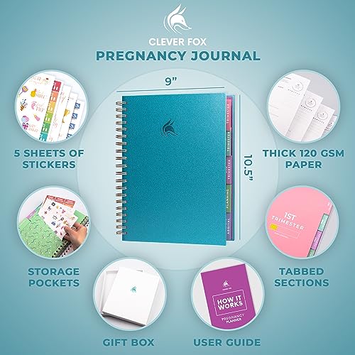 Clever Fox Pregnancy Journal, Expecting First Time Mom Planner Aquamarine - color: Aquamarine, size: 9" x 10.5" Regular Edition