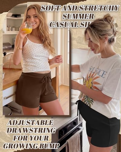4 Pack Women's Maternity Casual Shorts - color: Cream, Khaki, Brown, Black, size: XX-Large