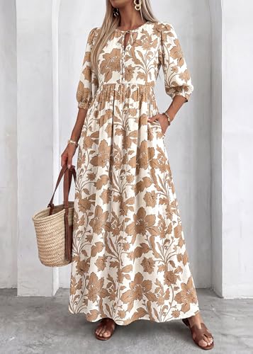 KIRUNDO Maxi Dresses for Women 2026 3/4 Sleeve Summer Dress - color: Khaki, size: Small