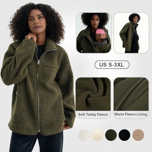 Maternity Coat Winter Mom Cozy Thicken Coats Fleece Sherpa Jacket - color: Dark Green, size: X-Large