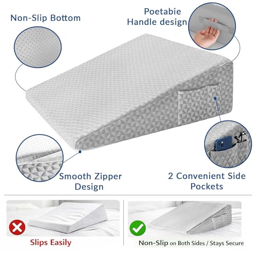 7.5" Wedge Pillowcase Soft and Breathable Replacement Case Light Grey, Only One Cover - color: Light Grey Cover, size: 24*24*7.5 inch