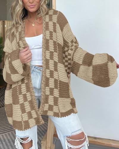 BTFBM Casual Cardigan Sweater for Women Fall 2026 Long Sleeve Sweaters - color: Khaki, size: Medium