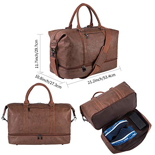 Weekender Overnight Bag Carry On Bag Travel Bag with Shoe Pouch - color: Brown