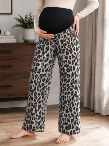 Yousify Womens Maternity Pants Casual Wide Leg Pregnancy Trousers - color: Leopard, size: Medium