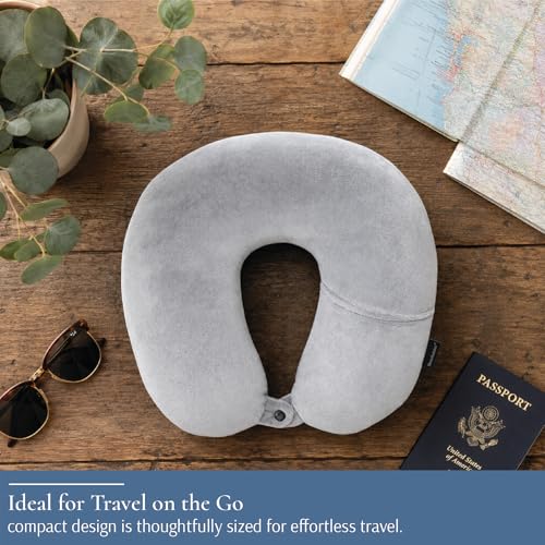 Brookstone Microbead Neck Pillow Soft Travel Pillow with Phone Pocket - color: Grey
