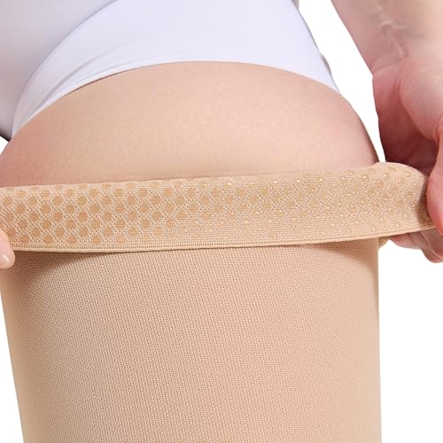 TOFLY Extra Wide Compression Socks Thigh High 20-30 mmHg Closed Toe Unisex - color: 20-30mmhg Close-toe Beige, size: 4X-Large (1 Pair)