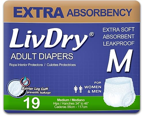 LivDry Adult Incontinence Underwear, Extra Absorbency Adult Diapers, Leak Protection, Medium, 19-Pack - size: Medium (19 Count)