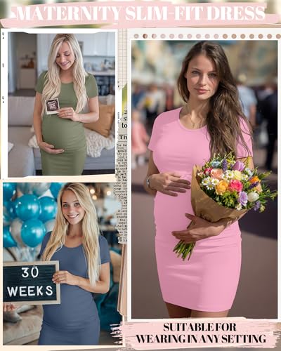 Riyiper 3 Pack Womens Maternity Short Sleeve Dresses - color: Blue, Pink, Army Green, size: Large