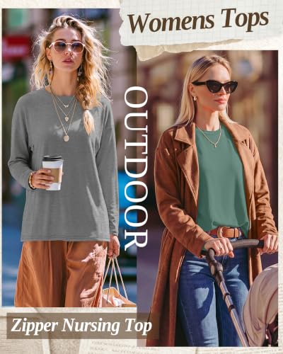 3 Pack Nursing Breastfeeding Tops - color: Light Gray, Light Green, Black, size: Small