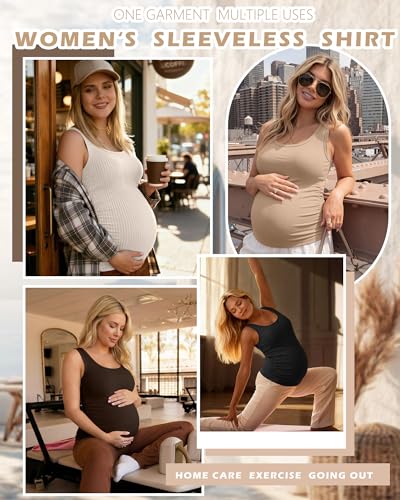 Ficerd 4 Pack Women's Maternity Tank Cotton Tops - color: Black, Coffee, Khaki, Apricot, size: X-Large