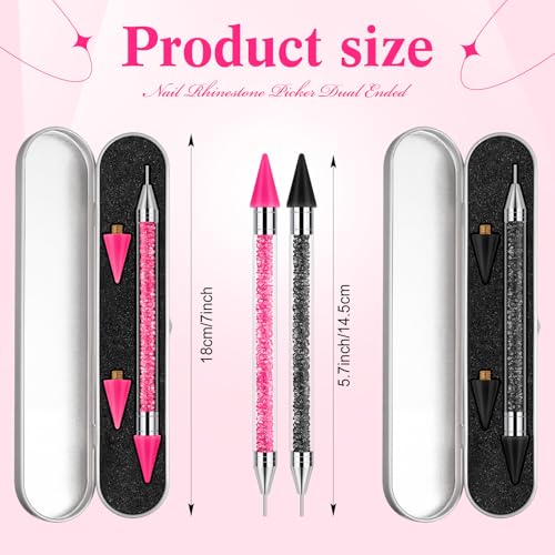 Tatuo 2 Pcs Dual-ended Rhinestone Picker Tool, Black,Hot Pink - color: Black,Hot Pink