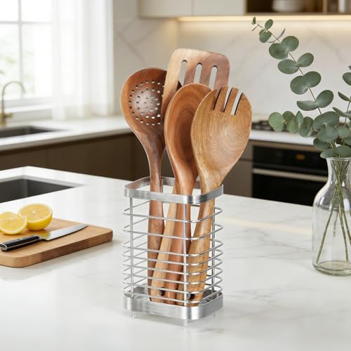 Utensil Holder, Stainless Steel Utensil Drying Rack for Kitchen Counter - color: Large, Silver