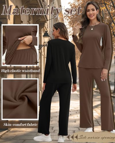 2 Pack Maternity Nursing Pajamas Set - color: Coffee, Black, size: Medium