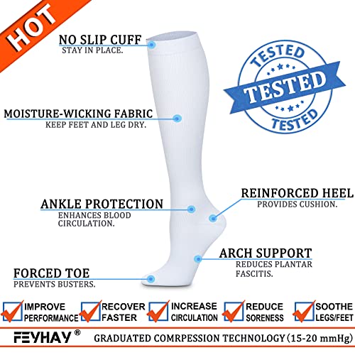 FEYHAY Copper Compression Socks (8 Pairs) 15-20 mmHg Circulation is Best Athletic & Daily for Men & Women, Running, Climbing - color: 07 White, size: Small-Medium