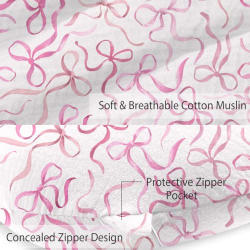 Little Grape Land 100% Cotton Muslin Nursing Pillow Covers 2 Pack, (Bow) - color: Bow/Blush