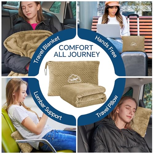 BEDELITE Travel Blanket with Bag, Jacquard Fleece Blanket 65"x40", Camel - color: Camel