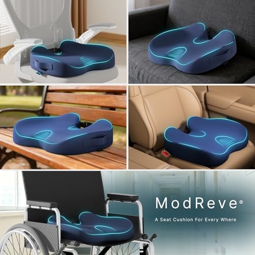 Memory Foam Seat Cushion for Tailbone Pain Relief, Sciatica, Office - color: Blue