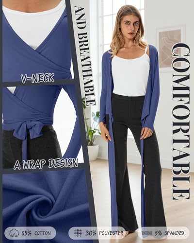 Oakgarden 3 Pack Womens Pilates Ballet Wrap Tops Front Tie Shirt - color: Black, Dark Blue, Coffee, size: Medium