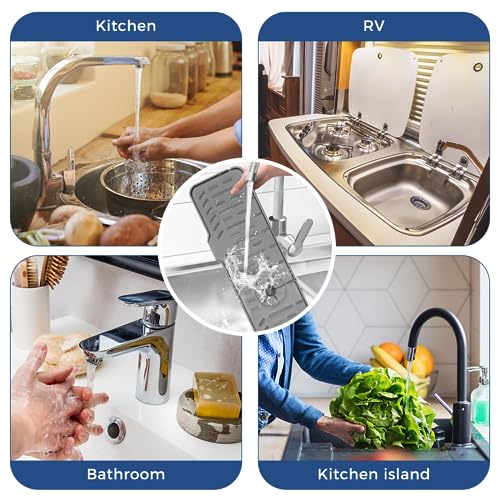 24" Splash Guard Plus Size Silicone Sink Faucet Drying Mat Handle Drip Catcher Tray Dish Sponge Holder Kitchen Accessories Protector Home Organization Gadgets Organizer - size: Grey(1Pack): 23.4"x5.7"