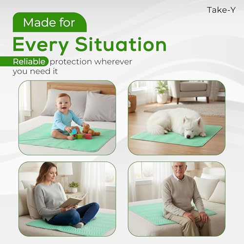 Take-Y Heavy Absorbency Washable Underpads 34"x36" (4 Pack) – Waterproof Quick Drying Reusable Incontinence Pads for Adults, Kids, Elderly, Pets, Dogs, Bedwetting, Nursing, Sofa, Bed
