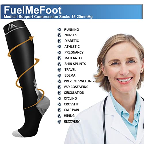 FuelMeFoot 3 Pack Copper Compression Socks - Compression Socks Women & Men Circulation - Best for Medical,Running,Athletic - color: 031 Black 3pair, size: Large-X-Large