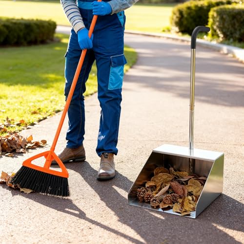 Extra Large Dust Pan with Long Handle,Metal Dust Pan for Jumbo Debris Pan