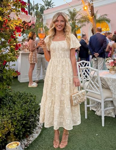 ZESICA Womens 2026 Summer Boho Wedding Guest Midi Dresses - color: Apricot, size: Medium